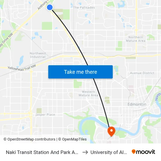 Nakî Transit Station And Park And Ride to University of Alberta map