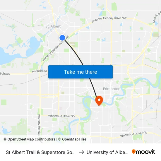 St Albert Trail & Superstore South to University of Alberta map