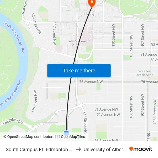 South Campus Ft. Edmonton Tc to University of Alberta map