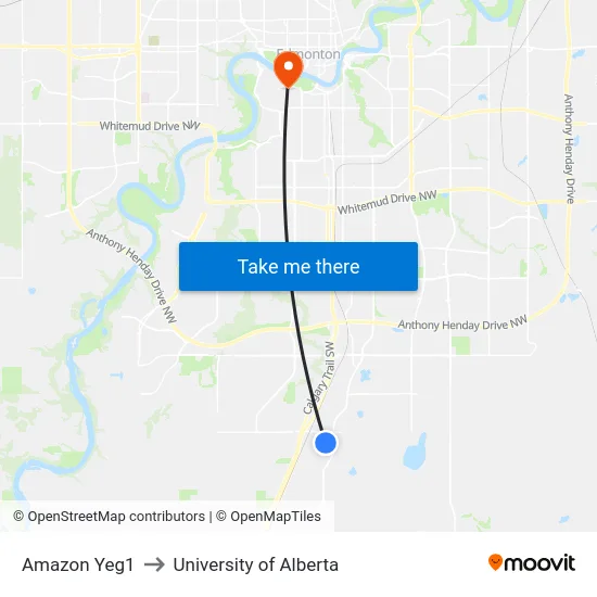 Amazon Yeg1 to University of Alberta map