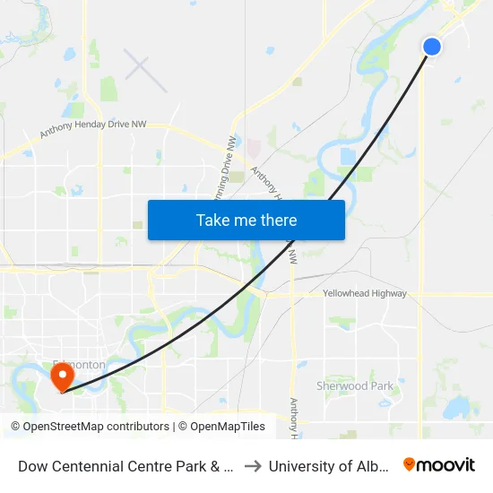 Dow Centennial Centre Park & Ride to University of Alberta map