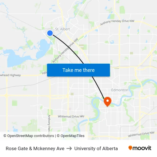 Rose Gate & Mckenney Ave to University of Alberta map