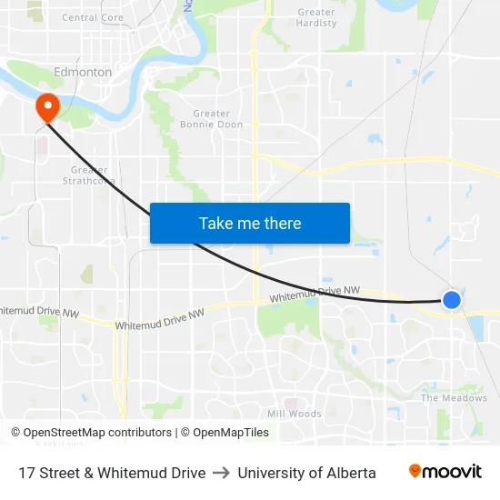 17 Street & Whitemud Drive to University of Alberta map