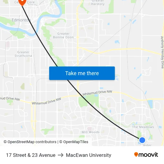 17 Street & 23 Avenue to MacEwan University map
