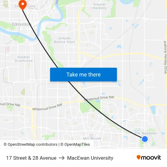 17 Street & 28 Avenue to MacEwan University map