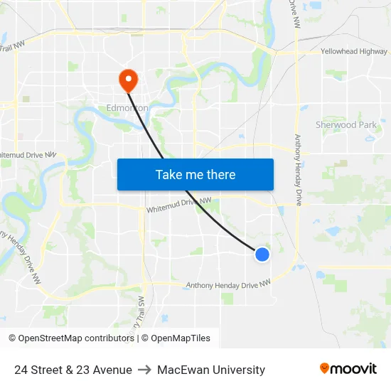 24 Street & 23 Avenue to MacEwan University map