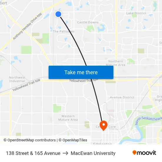 138 Street & 165 Avenue to MacEwan University map