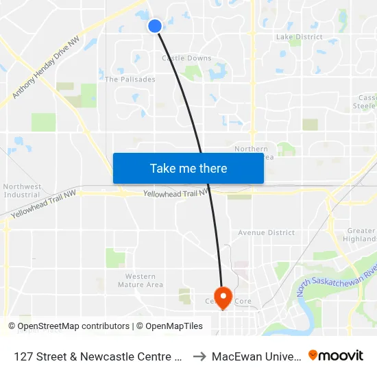 127 Street & Newcastle Centre Access to MacEwan University map