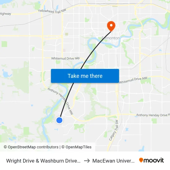 Wright Drive  & Washburn Drive SW to MacEwan University map