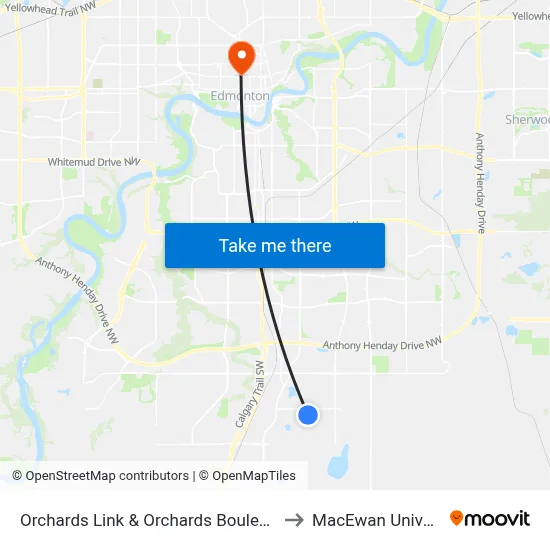 Orchards Link & Orchards Boulevard SW to MacEwan University map
