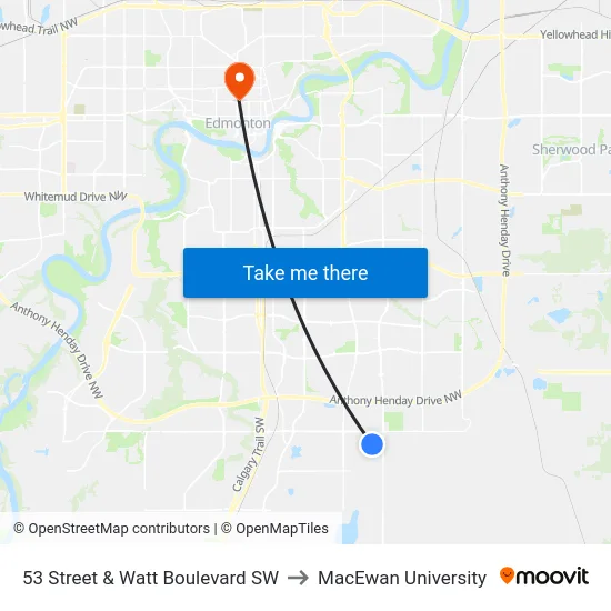 53 Street & Watt Boulevard SW to MacEwan University map