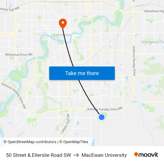 50 Street & Ellerslie Road SW to MacEwan University map