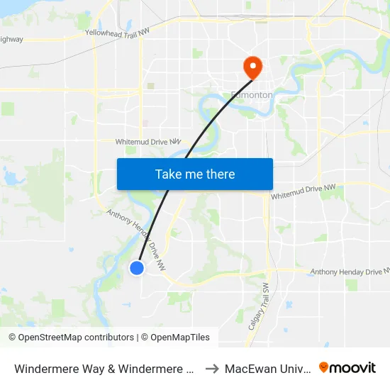 Windermere Way & Windermere Boulevard to MacEwan University map