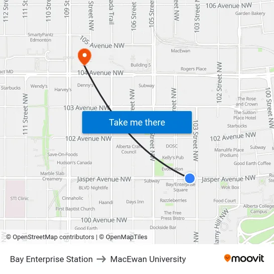 Bay Enterprise Station to MacEwan University map