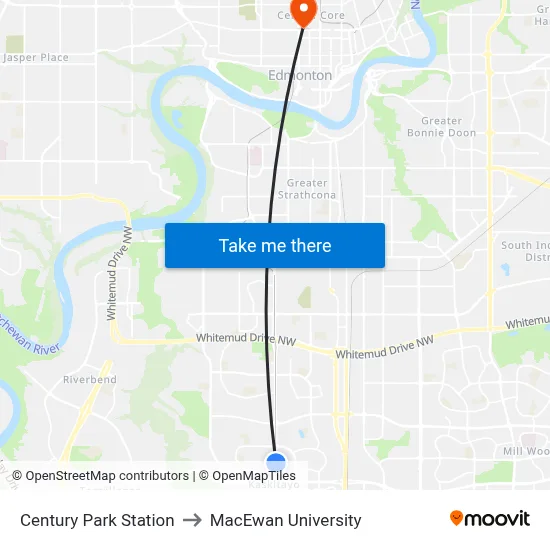 Century Park Station to MacEwan University map