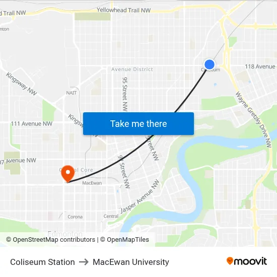 Coliseum Station to MacEwan University map