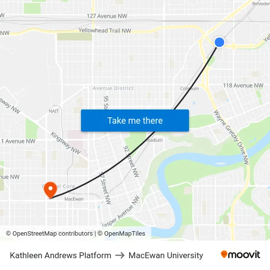 Kathleen Andrews Platform to MacEwan University map