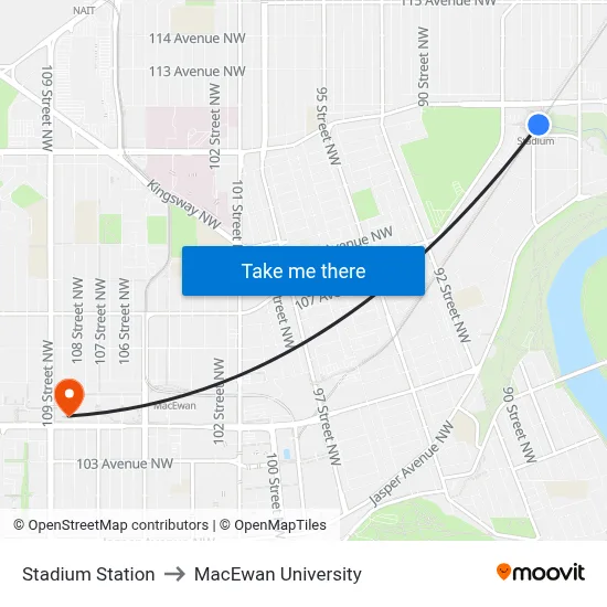 Stadium Station to MacEwan University map