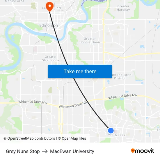 Grey Nuns Stop to MacEwan University map