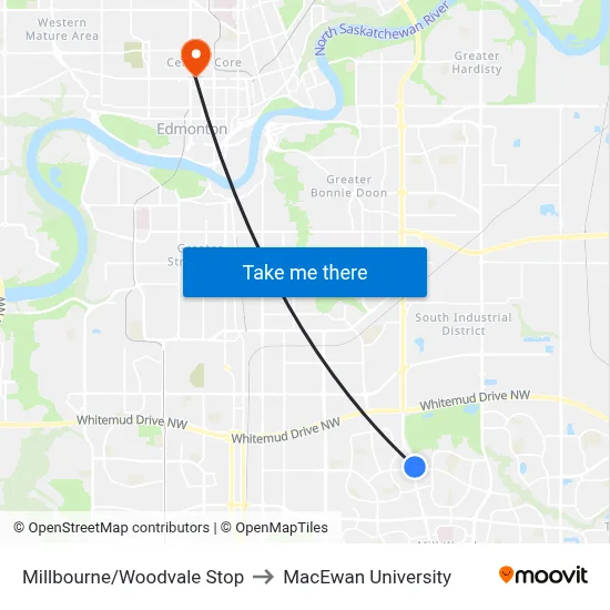 Millbourne/Woodvale Stop to MacEwan University map