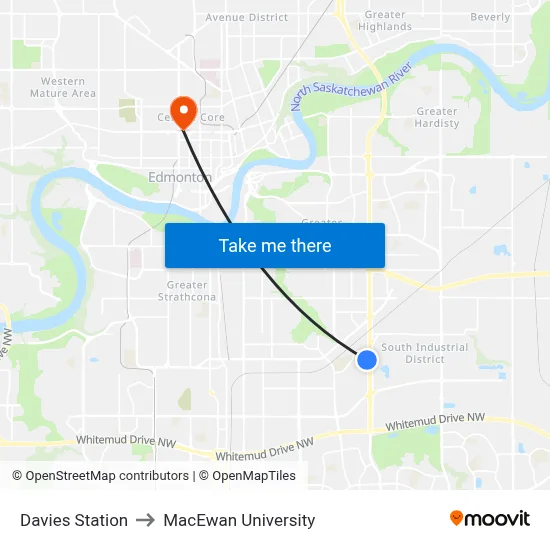 Davies Station to MacEwan University map