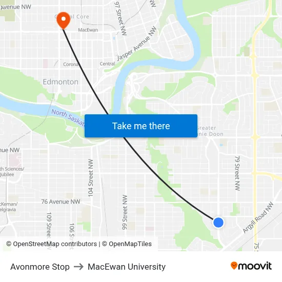 Avonmore Stop to MacEwan University map