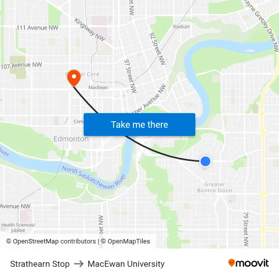 Strathearn Stop to MacEwan University map