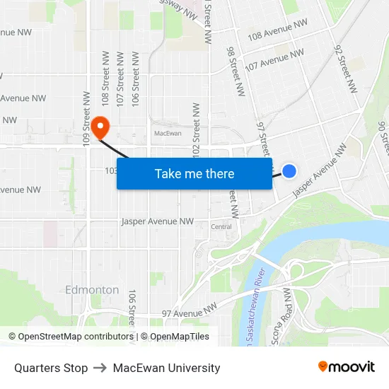 Quarters Stop to MacEwan University map