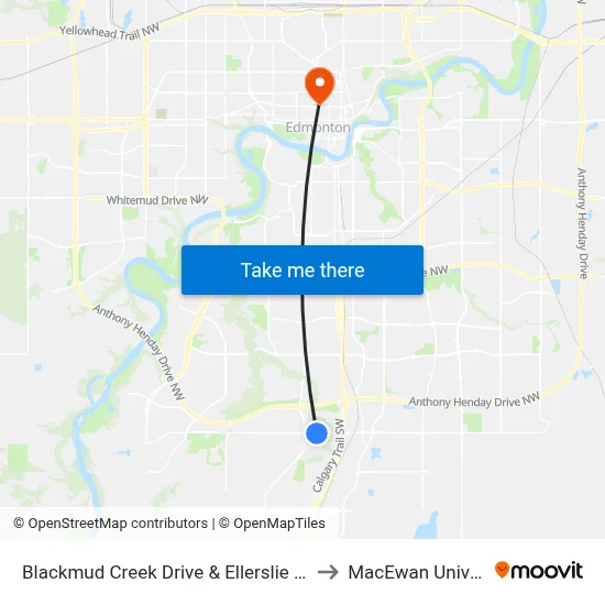 Blackmud Creek Drive & Ellerslie Road SW to MacEwan University map