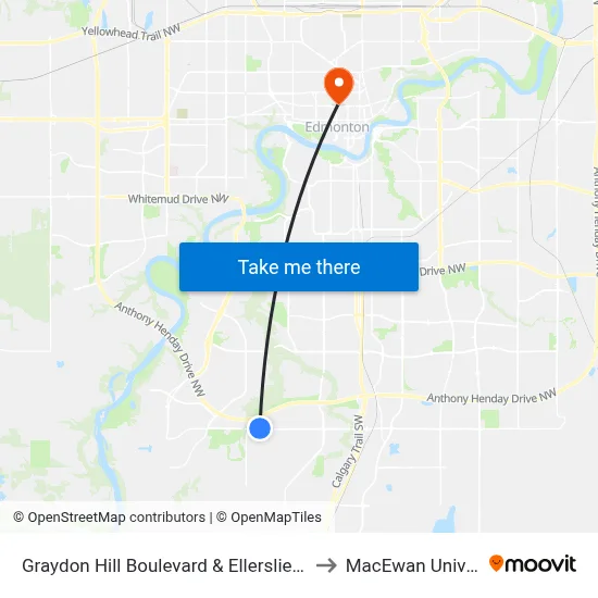 Graydon Hill Boulevard & Ellerslie Road SW to MacEwan University map