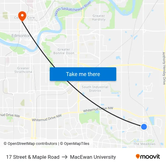 17 Street & Maple Road to MacEwan University map