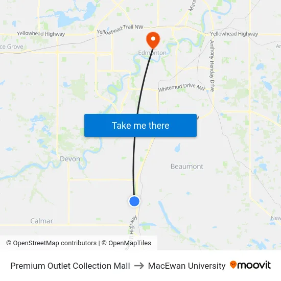 Premium Outlet Collection Mall to MacEwan University map
