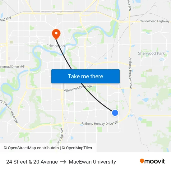 24 Street & 20 Avenue to MacEwan University map