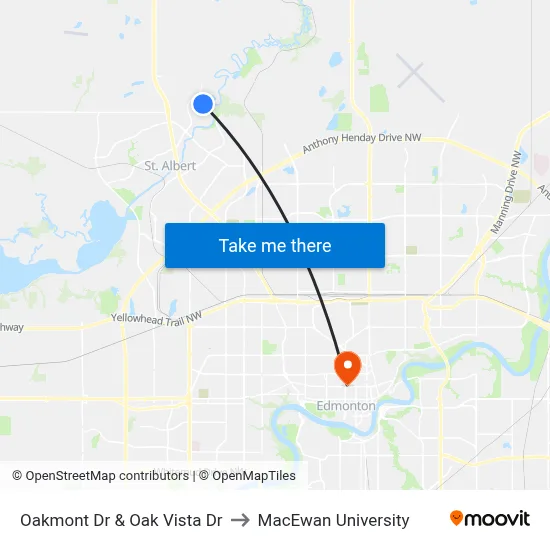 Oakmont Dr & Oak Vista Dr to MacEwan University map