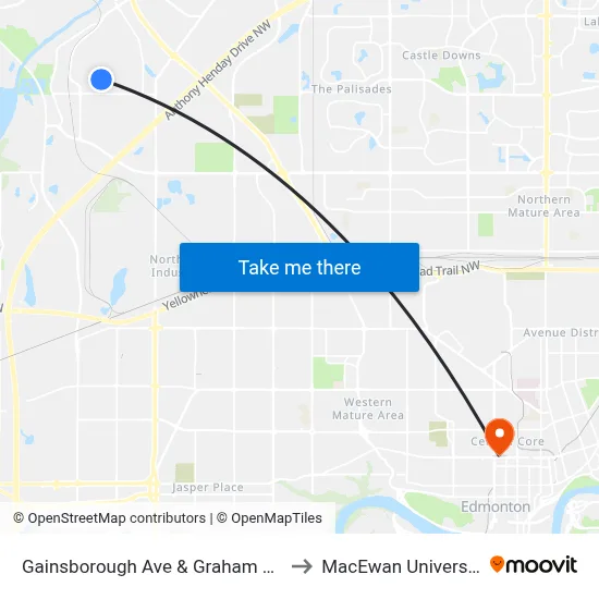Gainsborough Ave & Graham Ave to MacEwan University map
