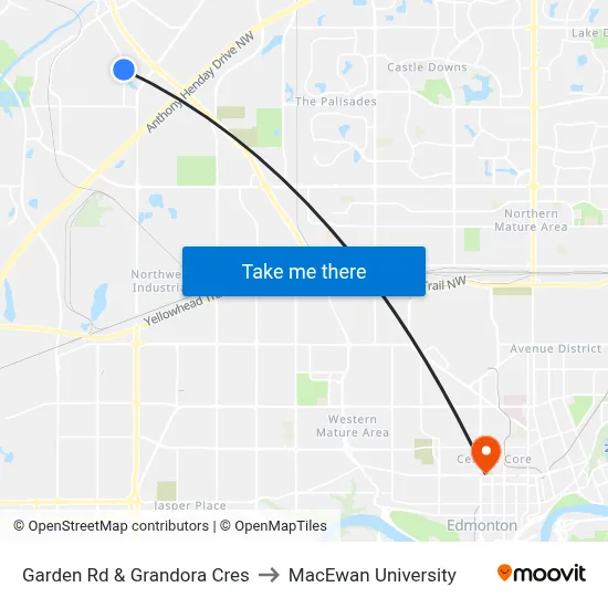 Garden Rd & Grandora Cres to MacEwan University map