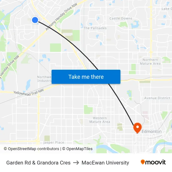 Garden Rd & Grandora Cres to MacEwan University map