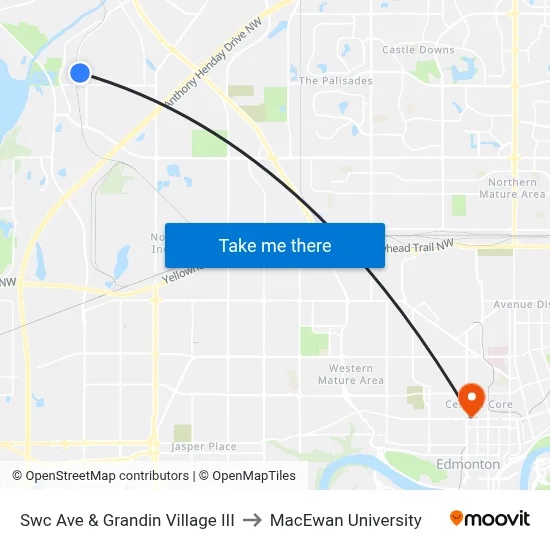 Swc Ave & Grandin Village III to MacEwan University map