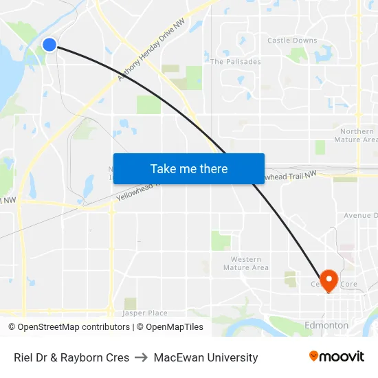 Riel Dr & Rayborn Cres to MacEwan University map