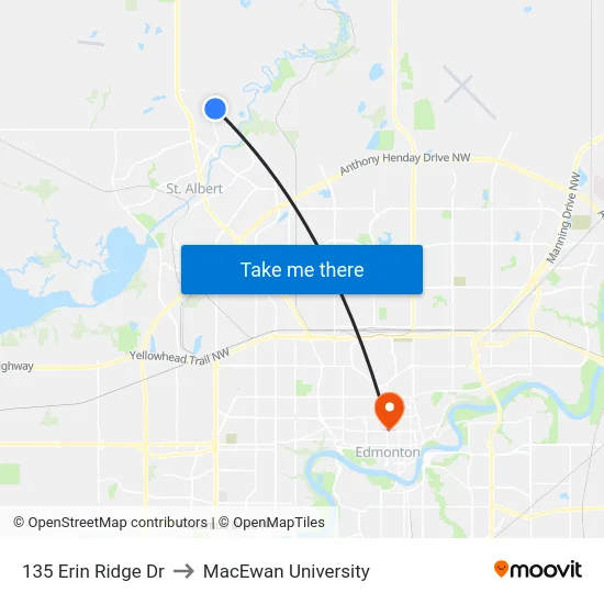 135 Erin Ridge Dr to MacEwan University map