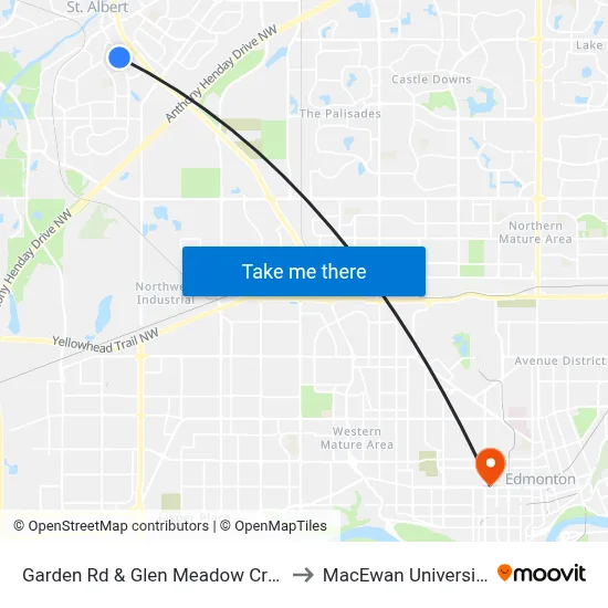 Garden Rd & Glen Meadow Cres to MacEwan University map