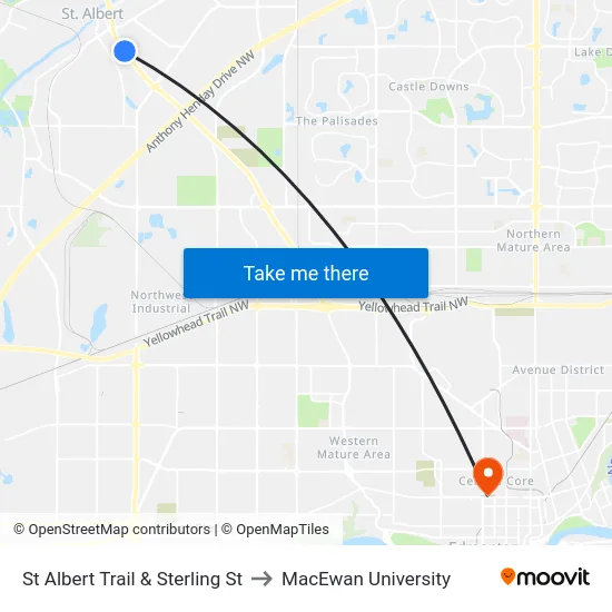 St Albert Trail & Sterling St to MacEwan University map