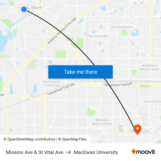 Mission Ave & St Vital Ave to MacEwan University map