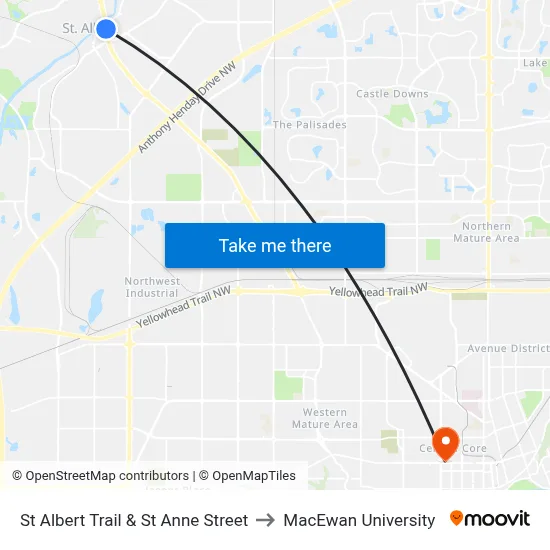 St Albert Trail & St Anne Street to MacEwan University map