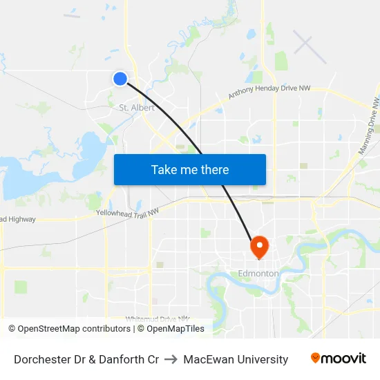 Dorchester Dr & Danforth Cr to MacEwan University map
