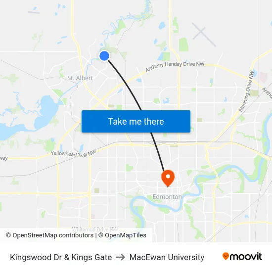 Kingswood Dr & Kings Gate to MacEwan University map