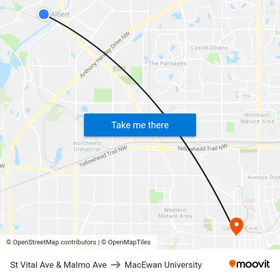 St Vital Ave & Malmo Ave to MacEwan University map