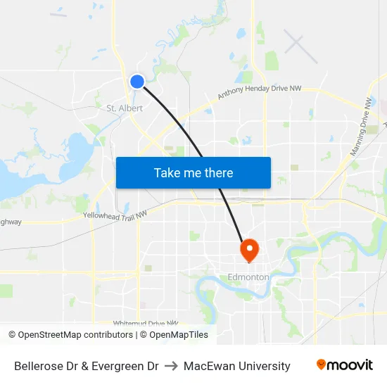 Bellerose Dr & Evergreen Dr to MacEwan University map