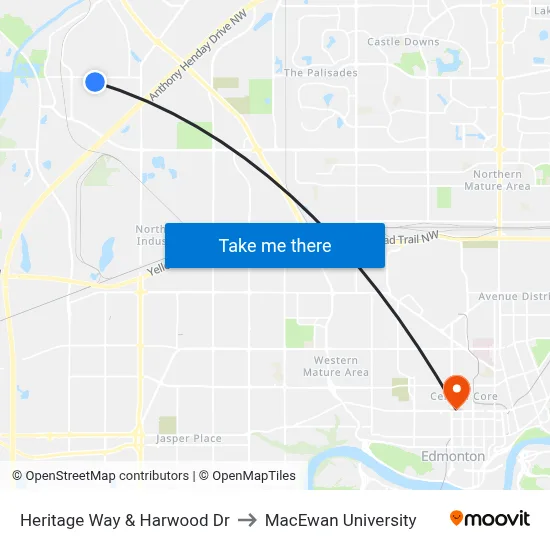 Heritage Way & Harwood Dr to MacEwan University map