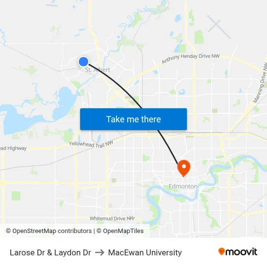 Larose Dr & Laydon Dr to MacEwan University map
